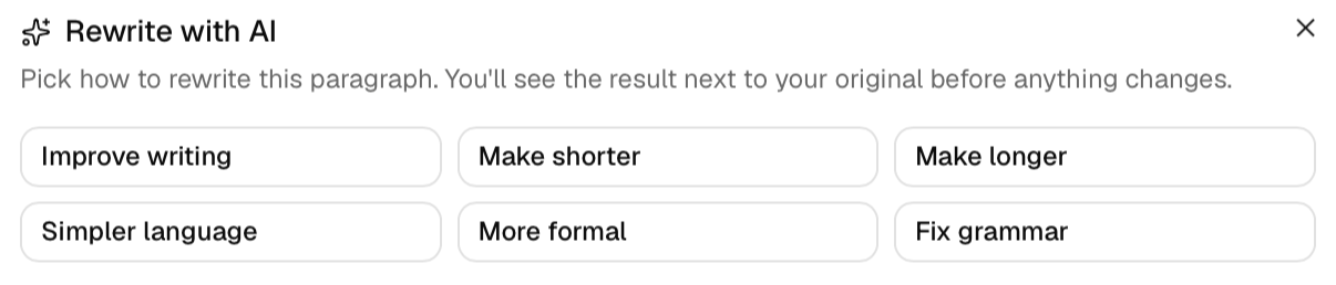 AI rewrite showing before and after versions of a text block