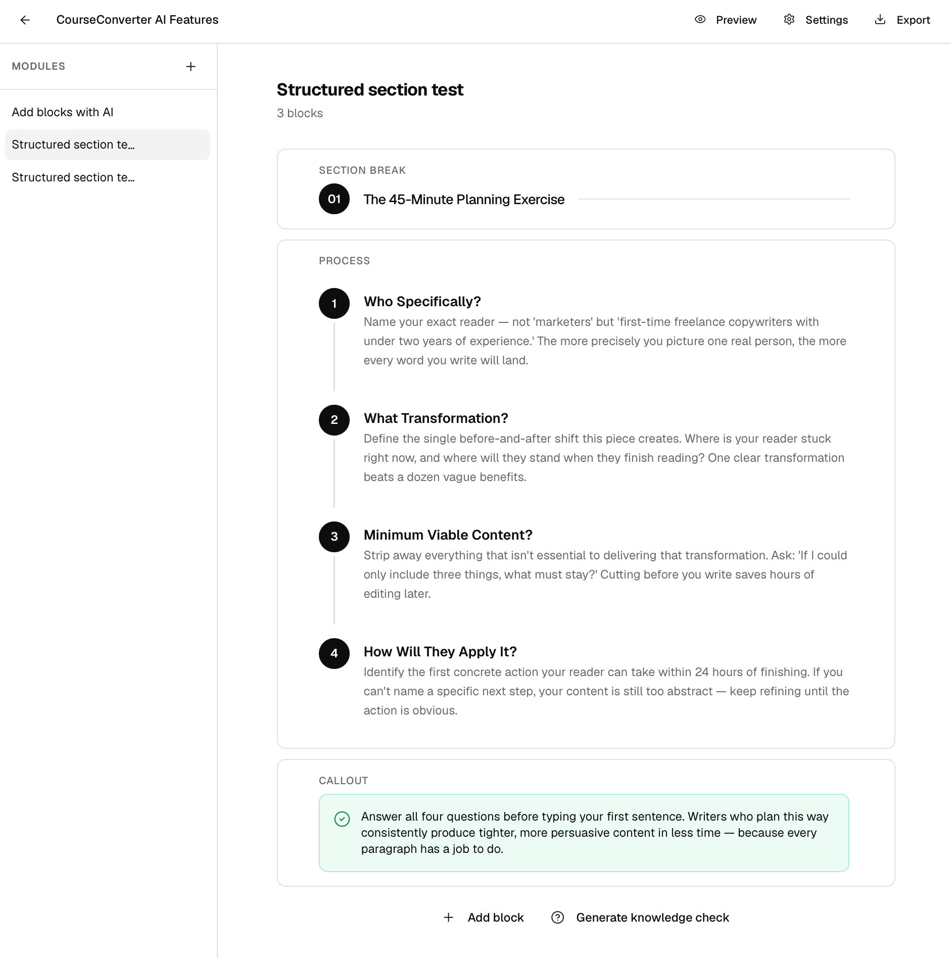 A process turned into a structured numbered section by AI